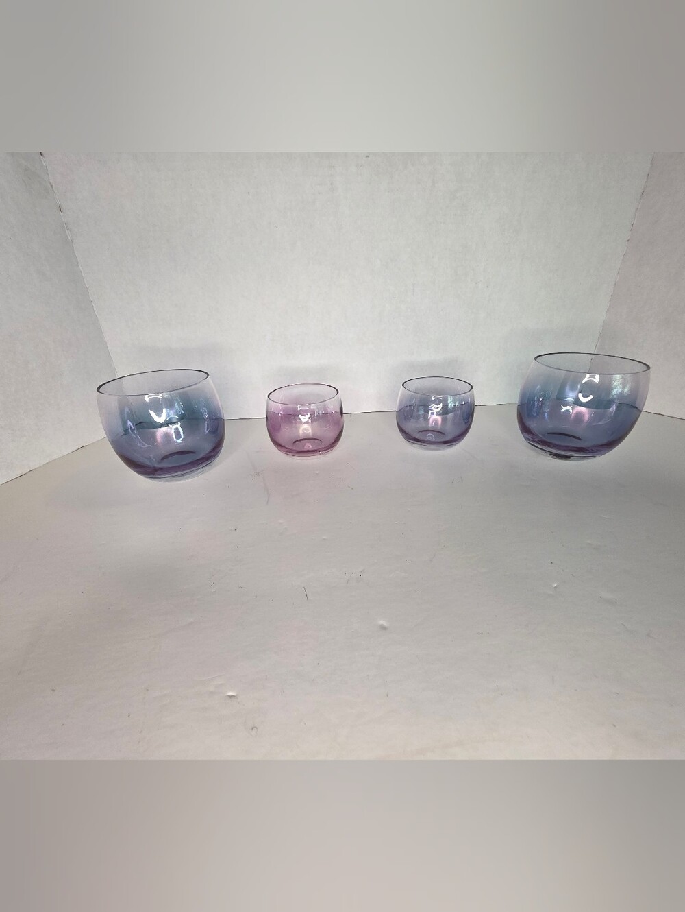 Vintage Iridescent Roly Poly Glasses Set of 4 Stemless Martini, Lowball, Tumbler